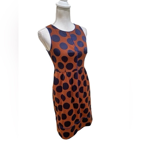Maeve navy & rust dot sleeveless dress lined cross open back trim side zip sz 2 - Picture 5 of 13
